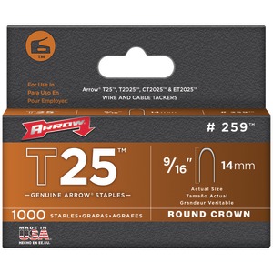 Arrow 259 T25 Round Crown Staples, 1,000 Pack (9/16 Inc...